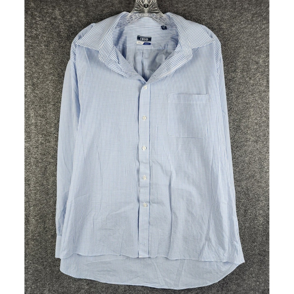 Izod Shirt Mens XL Regular Fit Blue White Gingham Stretch Button Down EUC